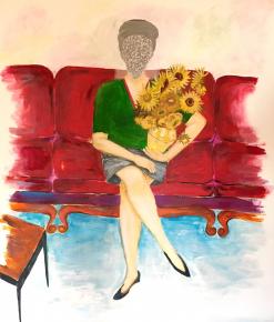 Mulher com Van Gogh  pintura acrlica e filo 159x134cm 2012-17
